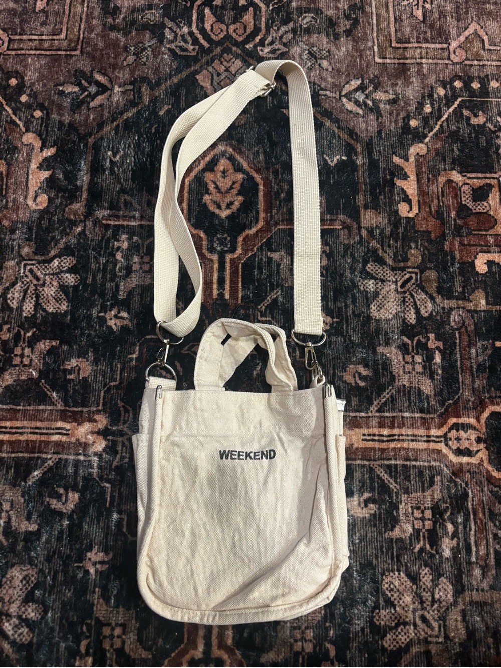 Weekend Canvas Crossbody Tote in Off-White